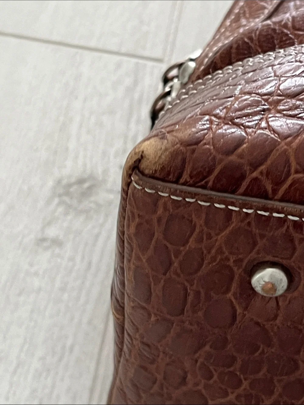 Brown Croc-Embossed Leather Top-Handle Bag from Talbots